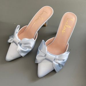 Lulus Lyle Light Blue Satin Pointed Toe Mules Size 6